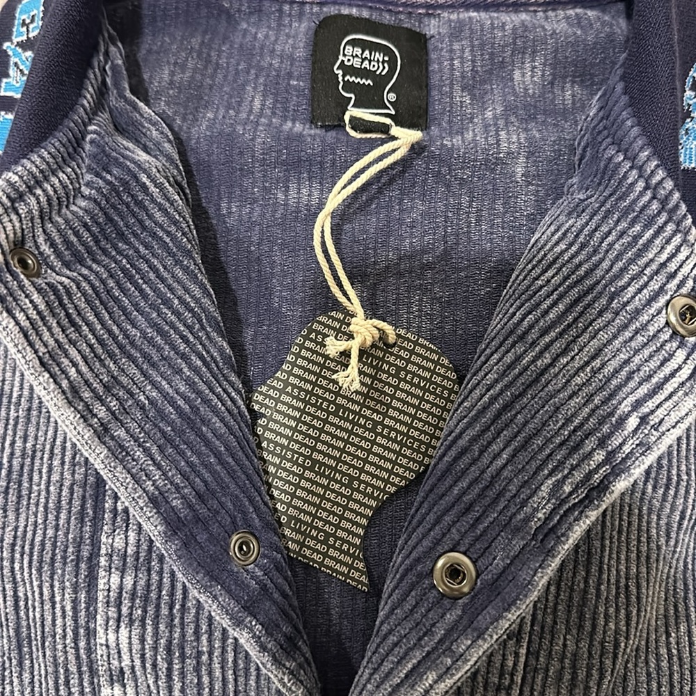 NWT! BRAIN DEAD Bleqched Cord Cabana Shirt - button up jacket NAVY blue -‎ LARGE - Picture 5 of 6